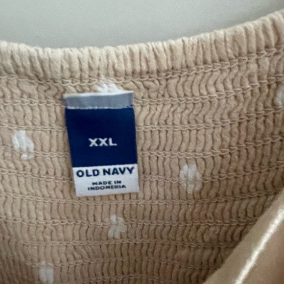 Old Navy Polka Dot Maxi Dress Womens Beige White Smocked Side Slit Slip Size XXL - Picture 2 of 7